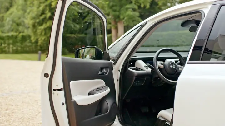 Close up of the Honda Jazz Hybrid with drivers side door open.